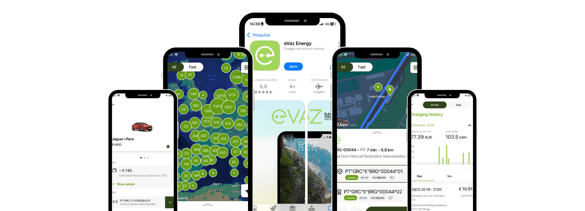 Ecrãs da eVaz Energy APP
